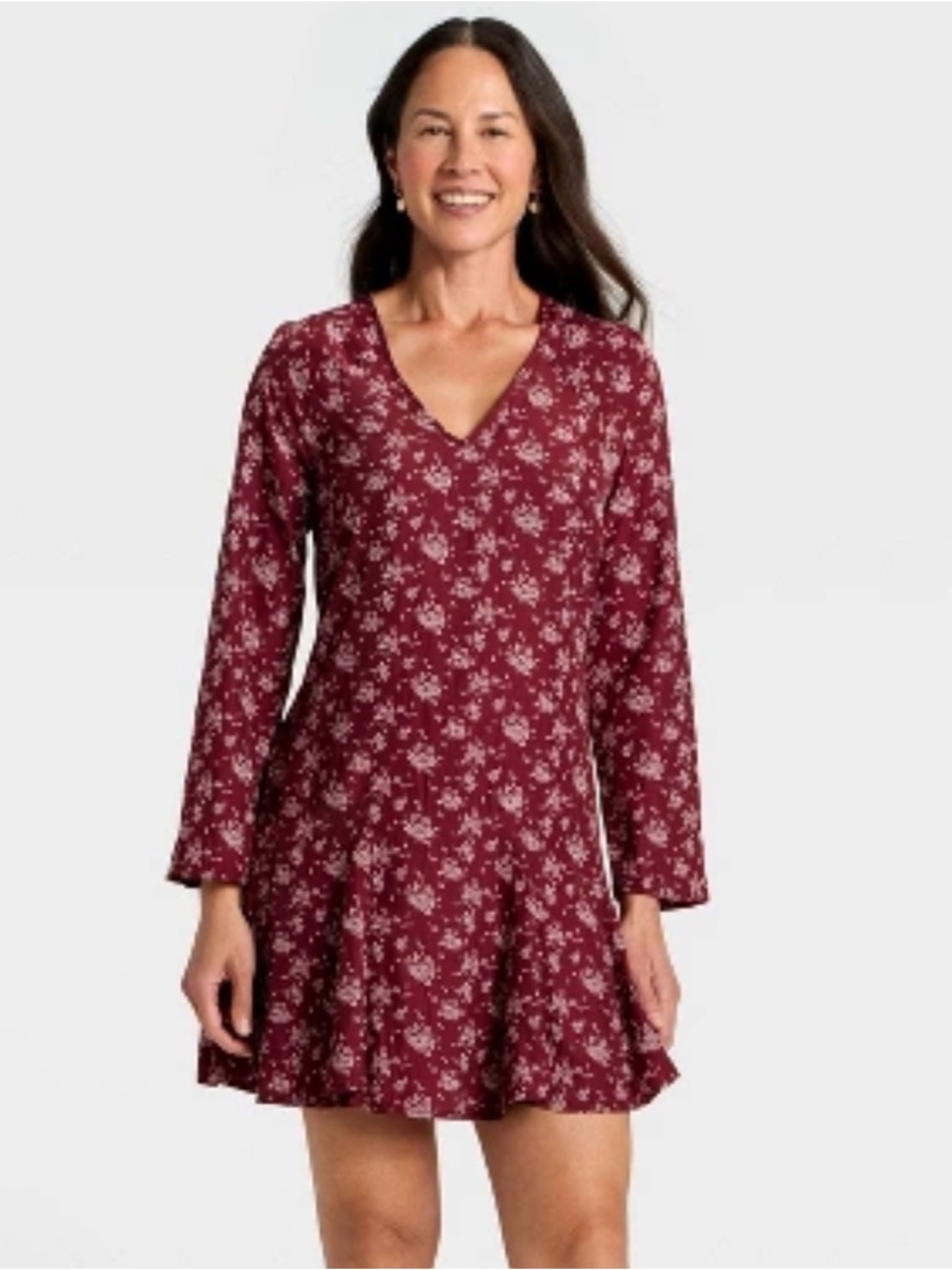 NWT Universal Thread Red Print Long Sleeve Midi Dress V-Neck Spring Size Medium